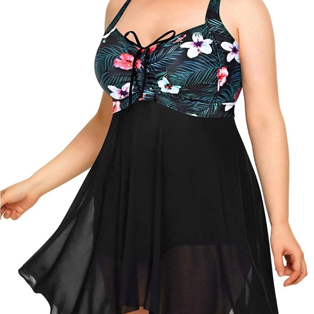 Daci Womens Plus Size 30w Two Piece Swim Dress Boy Shorts Flowy NEW